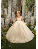 Long Sleeves Beaded Ivory Lace Tulle Luxury Flower Girl Dress Long Sleeves Beaded Ivory Lace Tulle Luxury Flower Girl Dress
